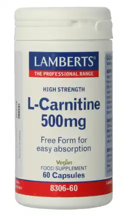 De Online Drogist Lamberts L-Carnitine 500mg Vegacapsules 60VCP aanbieding