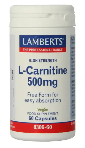 De Online Drogist Lamberts L-Carnitine 500mg Vegacapsules 60VCP aanbieding