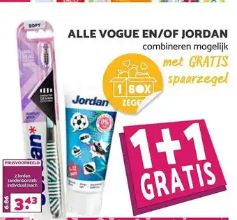 Boon`s Markt Alle Vogue En-Of Jordan 1+1 Gratis aanbieding