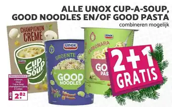 Boon`s Markt Alle Unox Cup-A-Soup, Good Noodles En-Of Good Pasta 2+1 Gratis aanbieding