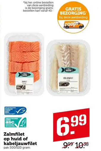 Coop Zalmfilet op huid of kabeljauwfilet 500/520 gram aanbieding