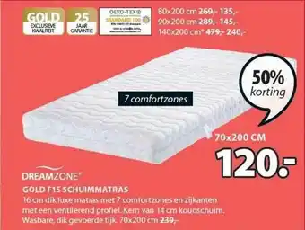 Jysk Dreamzone Gold F15 Schuimmatras 50% Korting aanbieding