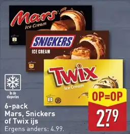 ALDI 6 pack mars, snickers of twix ijs aanbieding