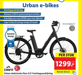 Lidl CRIVIT Urban elektrische fiets 3.0 Y kettingaandrijving aanbieding