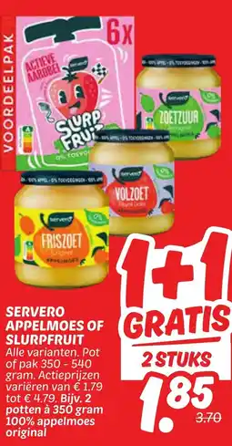 Dekamarkt Servero appelmoes of slurpfruit aanbieding