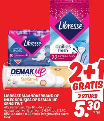 Dekamarkt Libresse maandverband of inlegkruisjes of demak'up sensitive aanbieding