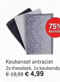 Dekamarkt Keukenset antraciet 2x theedoek, 1x keukendoek aanbieding