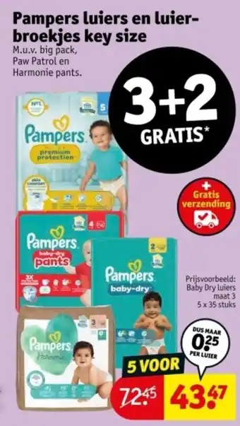 Kruidvat Pampers luiers en luier broekjes key size aanbieding