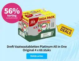 Plein.nl Dreft Vaatwastabletten Platinum All In One Original 4 x 66 stuks aanbieding