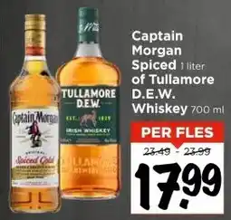 Vomar Voordeelmarkt Captain Morgan Spiced 1 liter of Tullamore D.E.W. Whiskey 700 ml aanbieding