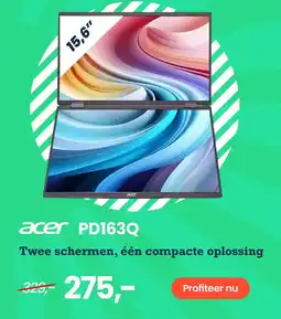 Paradigit acer PD163Q Twee schermen, één compacte oplossing aanbieding