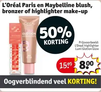 Kruidvat L'Oréal Paris en Maybelline blush, bronzer of highlighter make-up aanbieding