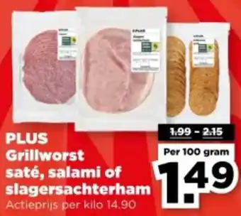 PLUS PLUS Grillworst saté, salami of slagersachterham aanbieding