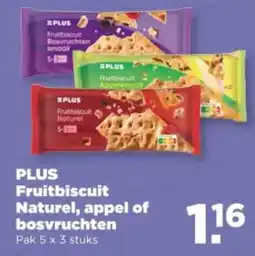 PLUS PLUS Fruitbiscuit Naturel, appel of bosvruchten aanbieding
