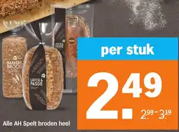 Albert Heijn Alle AH Spelt broden heel aanbieding