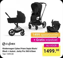 Van Asten BabySuperstore Kinderwagen Cybex Priam Sepia Black/ Black + Autost. Jacky Pro 360 & Base aanbieding