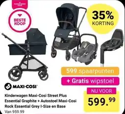 Van Asten BabySuperstore Kinderwagen Maxi-Cosi Street Plus Essential Graphite + Autostoel Maxi-Cosi Rock Essential Grey I-Size en Base aanbieding