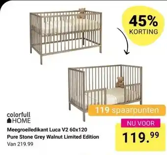 Van Asten BabySuperstore Meegroeiledikant Luca V2 60x120 Pure Stone Grey Walnut Limited Edition aanbieding