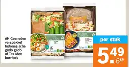 Albert Heijn AH Gesneden verspakket Indonesische gado gado of Tex Mex burrito's aanbieding