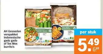 Albert Heijn AH Gesneden verspakket Indonesische gado gado of Tex Mex burrito's aanbieding