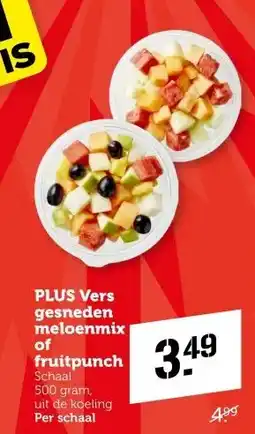 Coop PLUS Vers gesneden meloenmix of fruitpunch aanbieding