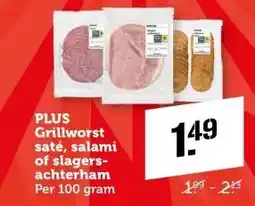 Coop PLUS Grillworst saté, salami of slagers achterham aanbieding