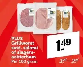Coop PLUS Grillworst saté, salami of slagers achterham aanbieding