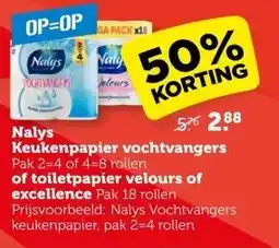 Coop Nalys Keukenpapier vochtvangers of toiletpapier velours of excellence aanbieding