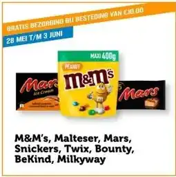 Coop M&M's, Malteser, Mars, Snickers, Twix, Bounty, BeKind, Milkyway aanbieding
