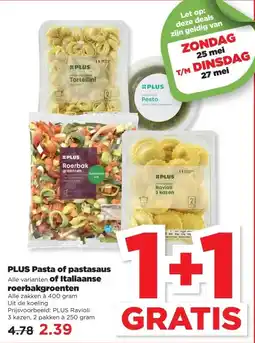PLUS PLUS Pasta of pastasaus of Italiaanse roerbakgroenten aanbieding