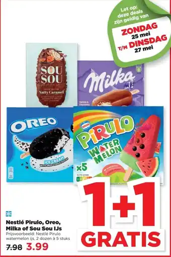 PLUS Nestlé Pirulo, Oreo, Milka of Sou Sou IJs aanbieding