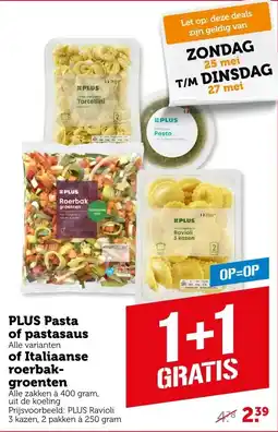 Coop PLUS Pasta of pastasaus of Italiaanse roerbak- groenten aanbieding