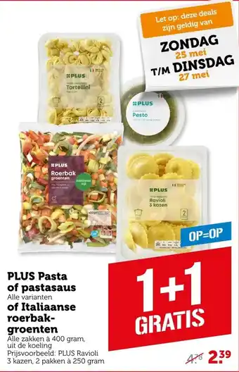 Coop PLUS Pasta of pastasaus of Italiaanse roerbak- groenten aanbieding