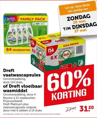Coop Dreftvaatwascapsules of Dreft vloeibaar wasmiddel aanbieding