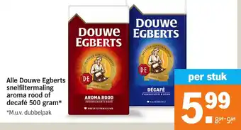 Albert Heijn Alle Douwe Egberts snelfiltermaling aroma rood of decafé aanbieding