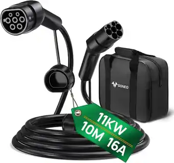 Amazon GONEO Type 2 Laadkabel 11kW 10M 16A Voor Elektrische Auto 3 Fase Modus 3 EV/PHEV CSS2 Met Draagtas aanbieding
