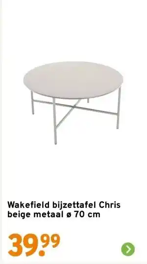 GAMMA Wakefield bijzettafel Chris beige metaal ø 70 cm aanbieding