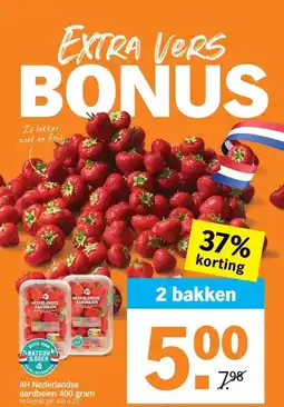 Albert Heijn AH Nederlandse aardbeien 400 gram aanbieding