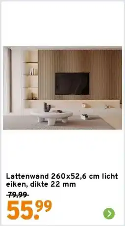 GAMMA Lattenwand 260x52,6 cm licht eiken, dikte 22 mm aanbieding
