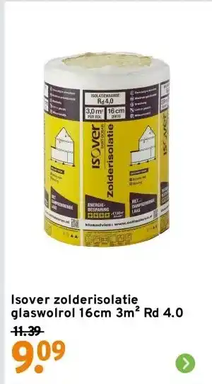 GAMMA Isover zolderisolatie glaswolrol 16cm 3m² Rd 4.0 aanbieding