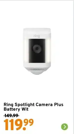 GAMMA Ring Spotlight Camera Plus Battery Wit aanbieding