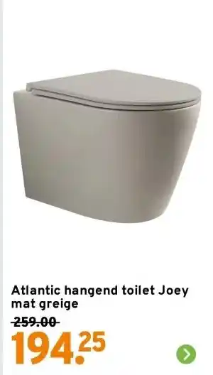 GAMMA Atlantic hangend toilet Joey mat greige aanbieding