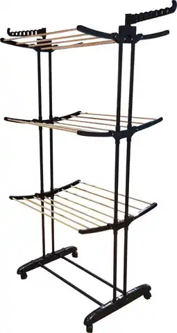 Bol.com Droogrek 3 Lagen - Perfect voor groot en klein wasgoed - zwart/hout - Aqua Laser aanbieding
