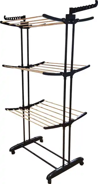 Bol.com Droogrek 3 Lagen - Perfect voor groot en klein wasgoed - zwart/hout - Aqua Laser aanbieding