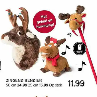 Xenos Zingend Rendier 56 Cm Of 25 Cm aanbieding