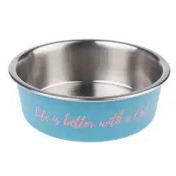 Zooplus TIAKI Roestvrijstalen Voerbak 'Better With A Cat' - 450 ml, Ø 14 cm aanbieding