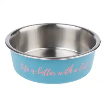 Zooplus TIAKI Roestvrijstalen Voerbak 'Better With A Cat' - 450 ml, Ø 14 cm aanbieding