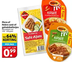 Hoogvliet Mora of Hebro saté of gehaktballetjes aanbieding