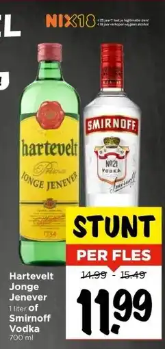 Vomar Voordeelmarkt Hartevelt Jonge Jenever 1 liter of Smirnoff Vodka 700 ml aanbieding