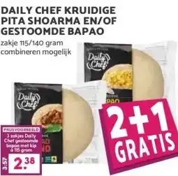 MCD Supermarkt DAILY CHEF KRUIDIGE PITA SHOARMA EN/OF GESTOOMDE BAPAO aanbieding
